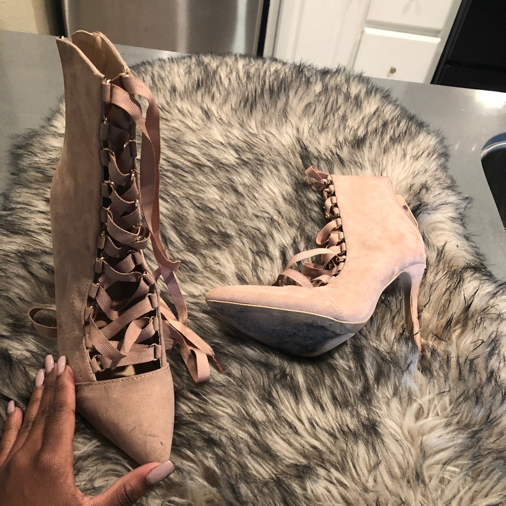 Lace Up High Heeled Boots